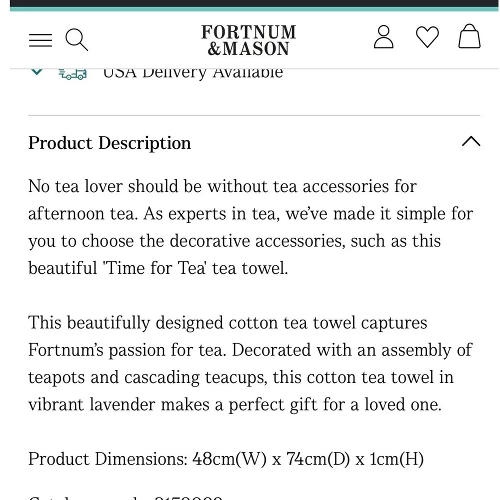 Fortnum & Mason Purple Cotton Tea Towel Teapots Teacups Kitchen NWT